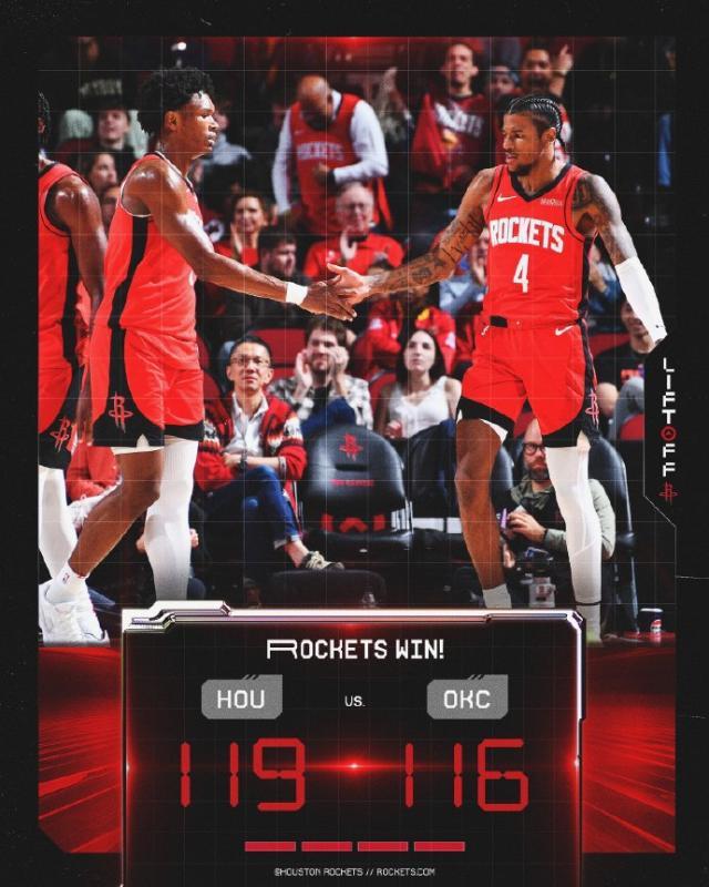 体育平台-继续升空！范乔丹38分击退雷霆 火箭摸到西部之巅